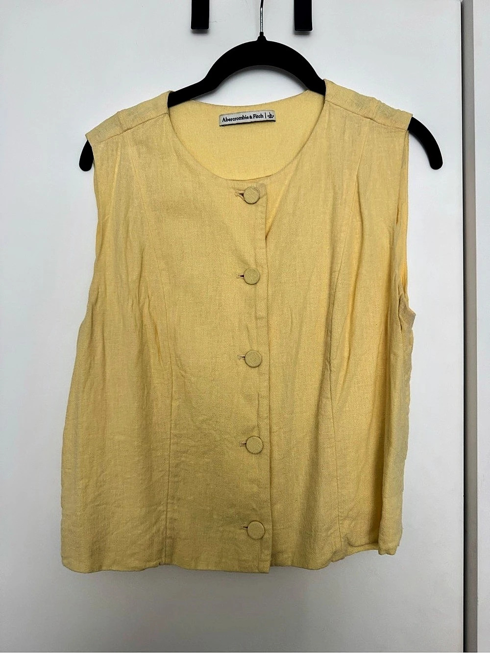 Abercrombie & Fitch Yellow Button Front Linen Sleeveless Vest Top
